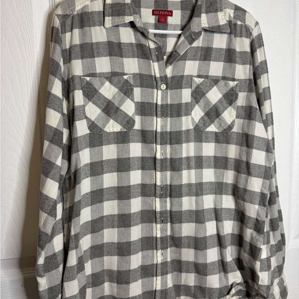 Merona Gray and White Plaid Shirt
